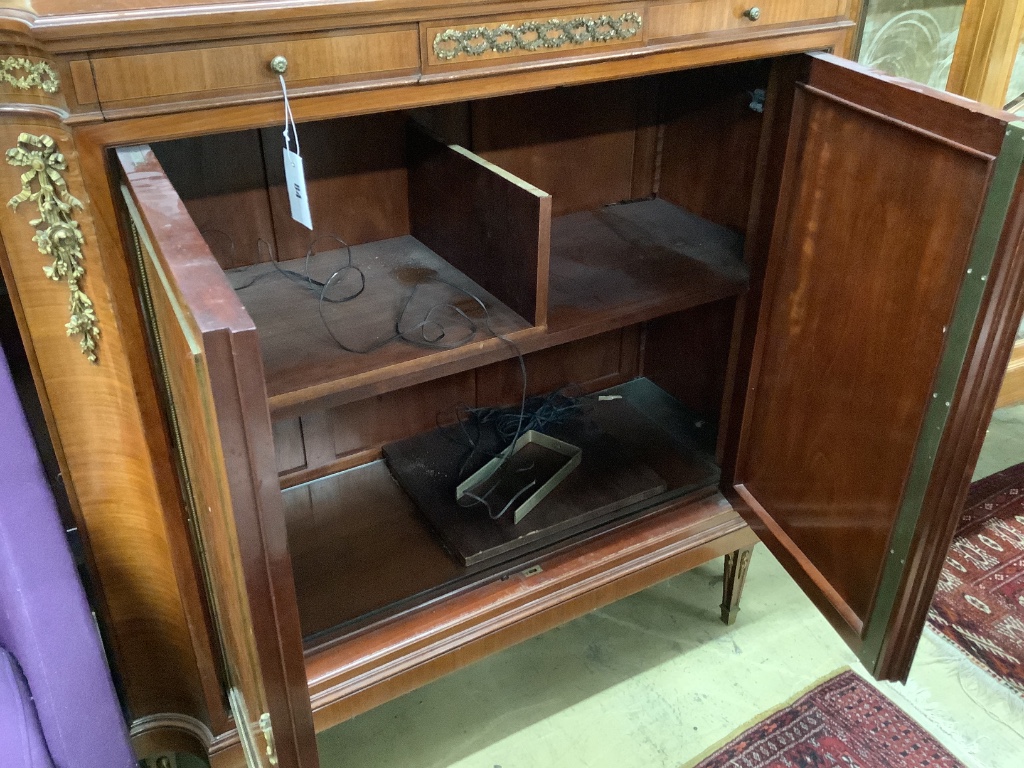 A Louis XVI style gilt metal mounted mahogany side cabinet, width 110cm depth 46cm height 110cm